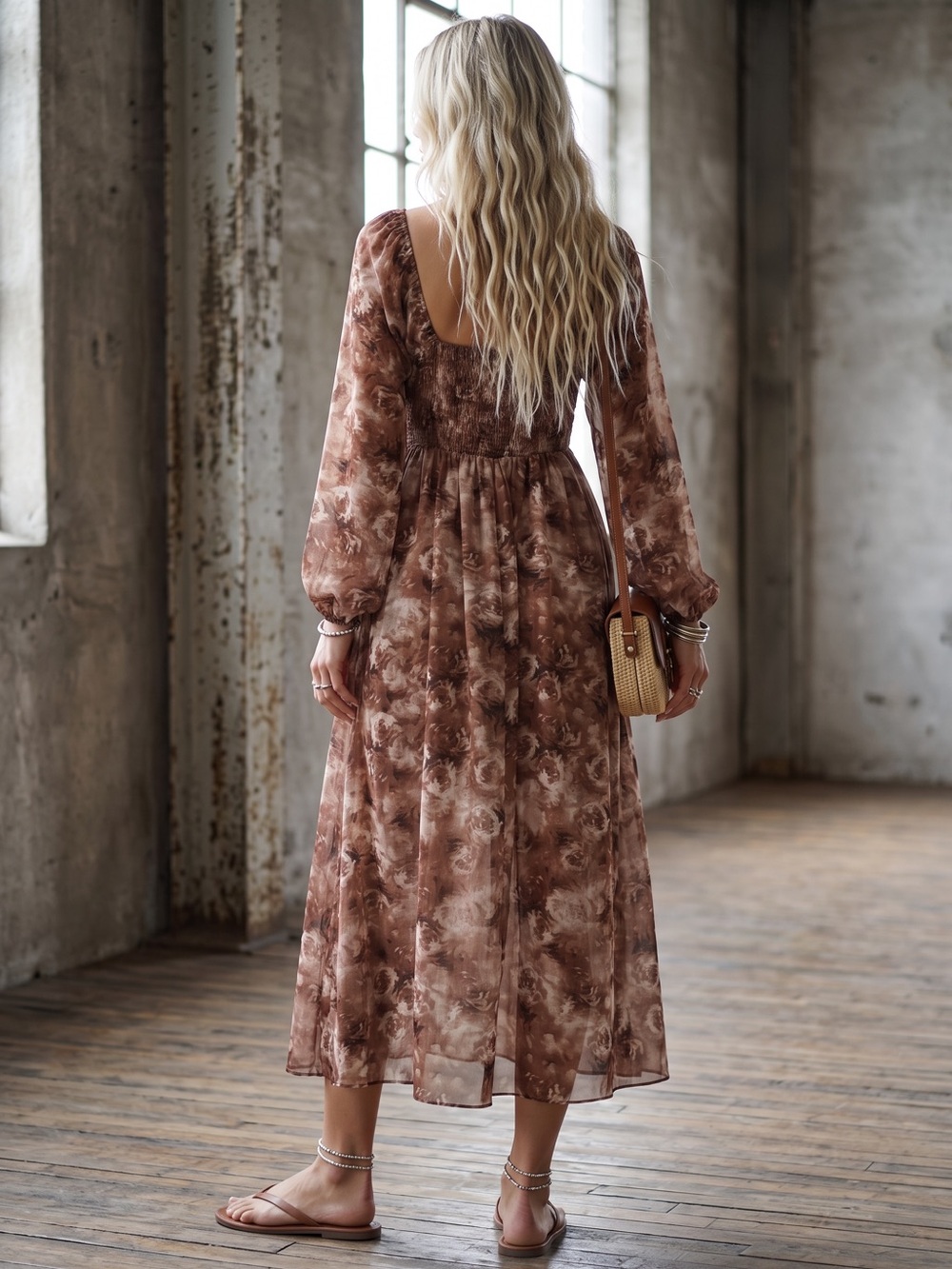 NWT Promesa Sweetheart Smocked Button Boho Floral Midi Maxi Dress - Picture 4 of 8